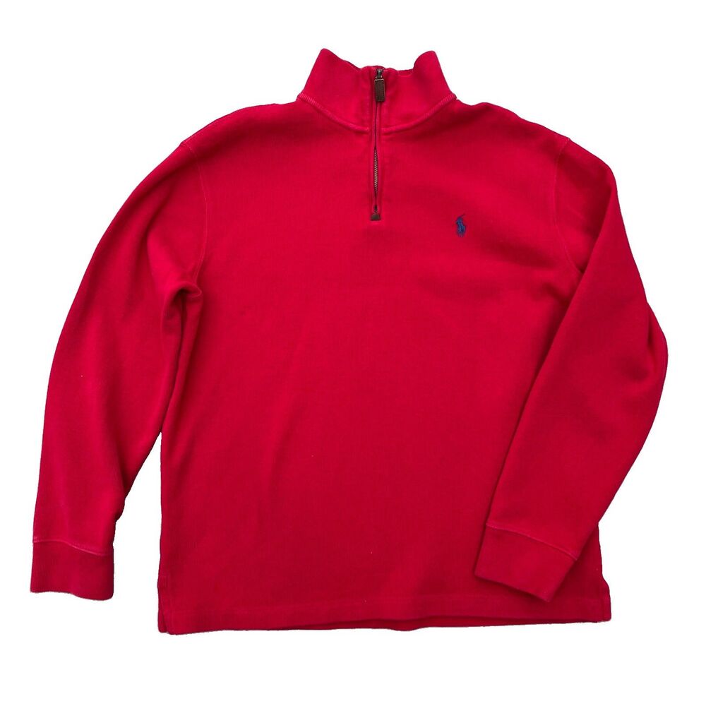 Polo Ralph Lauren Quarter Zip Pullover Mens Medium Red Long Sleeve Pony Logo